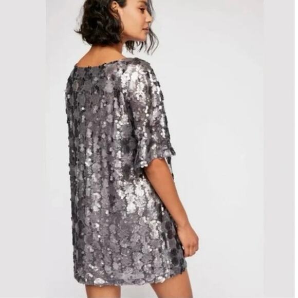Free People Size XXS Gray Sequin Mini Dress V-Neck Party - Picture 6 of 7
